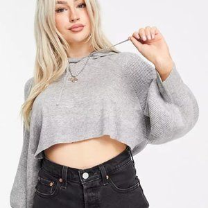 Topshop Petite knitted cropped gray hoodie